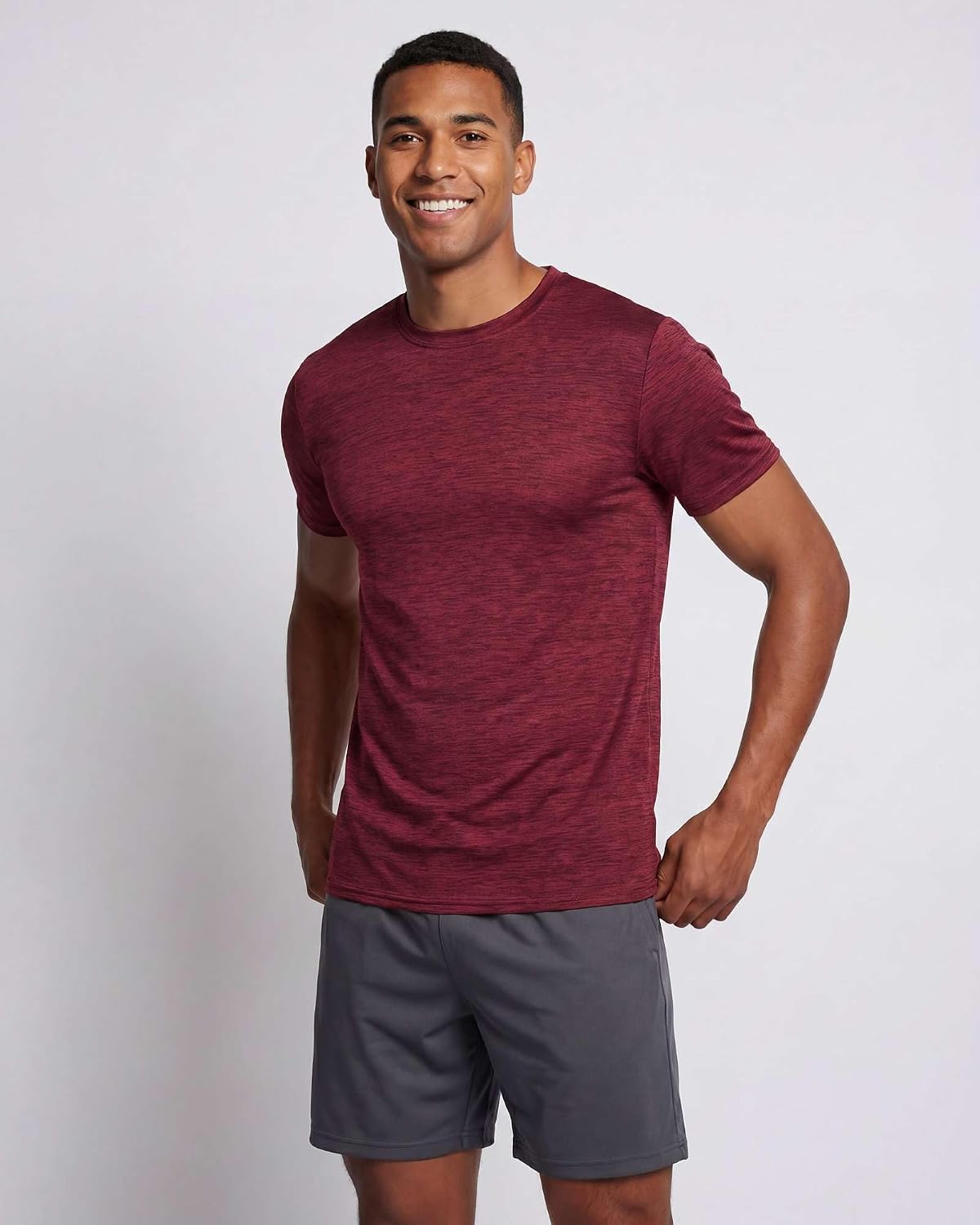 Real Essentials 5 Pack: Men's Dry-Fit Short Sleeve Crew Neck T Shirts Fitness Running Gym Workout Cool Exercise Athletic Tee Large Set 1